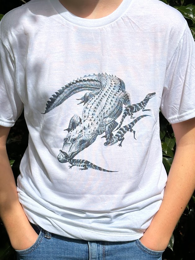 alligator family on white tshirt